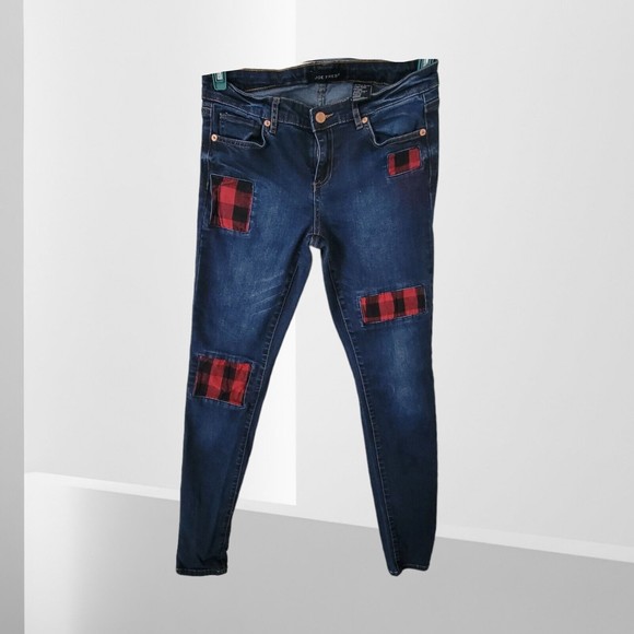 Joe‎ Fresh Ultra Slim Low Rise Y2K Patchwork Stretch Denim Blue Jeans Size 0 - Picture 1 of 4